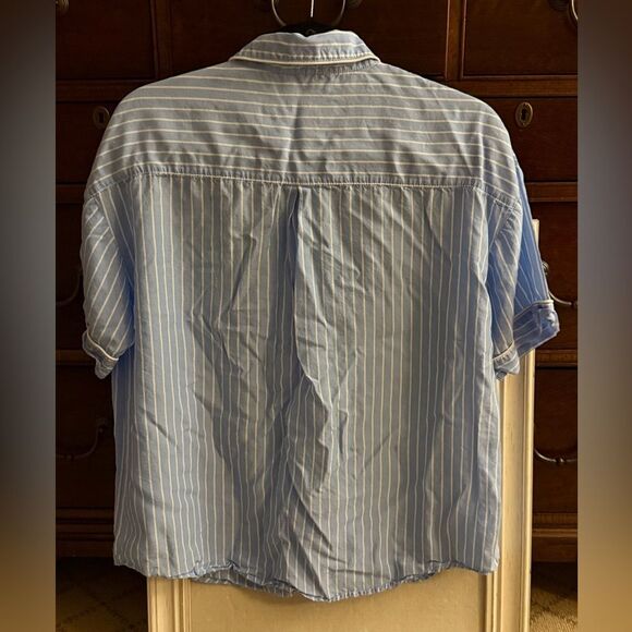 Stars Above Blue and  white striped pajama top shirt button up L - Picture 2 of 9